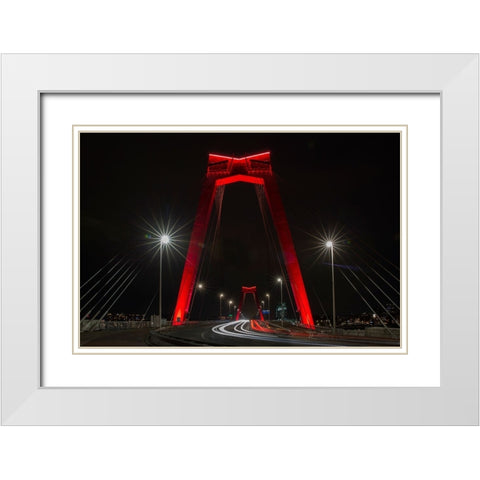 The Red Bridge. White Modern Wood Framed Art Print with Double Matting by Wijers Smeets, Wilma