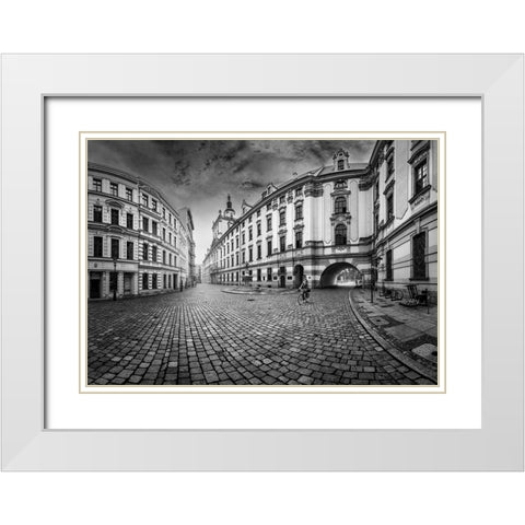 Plac Uniwersytecki White Modern Wood Framed Art Print with Double Matting by Derangowski, Lukasz