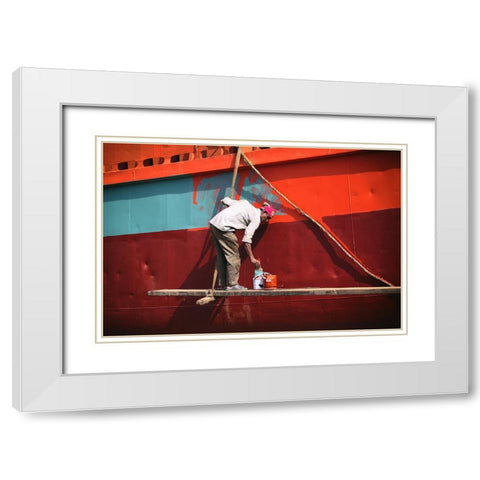 Workers Of Shipyard - 0250 White Modern Wood Framed Art Print with Double Matting by Garik