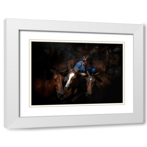 Aloitadores IV (A Rapa Das Bestas) White Modern Wood Framed Art Print with Double Matting by Pascual Buye, Santiago