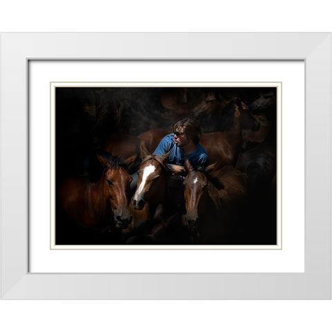 Aloitadores IV (A Rapa Das Bestas) White Modern Wood Framed Art Print with Double Matting by Pascual Buye, Santiago