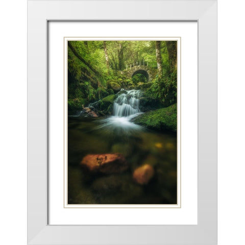 Scotland - Fairy Glen Bridge White Modern Wood Framed Art Print with Double Matting by Claude Castor, Jean