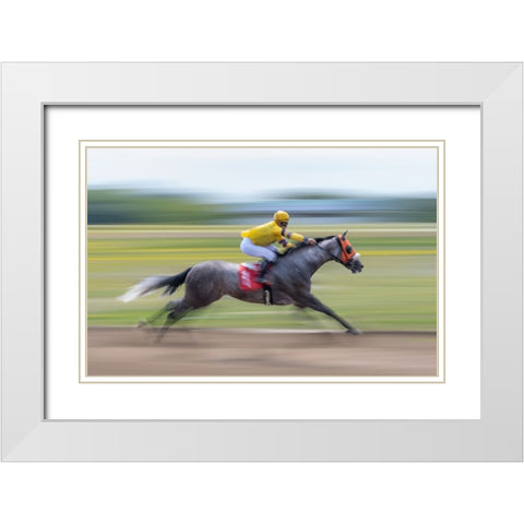 Horse Racing White Modern Wood Framed Art Print with Double Matting by Little7