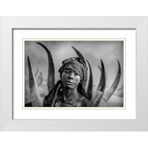 Boy Of Mundari, South Sudan White Modern Wood Framed Art Print with Double Matting by Yosifov, Svetlin