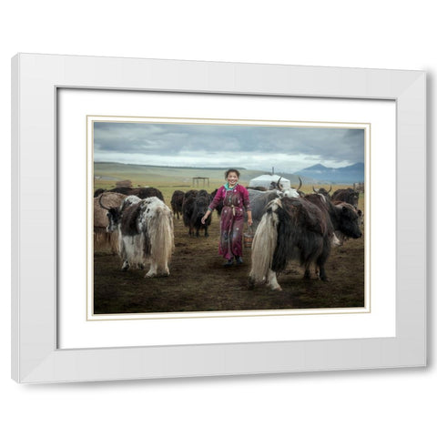 Happy Milking White Modern Wood Framed Art Print with Double Matting by Ma, Frank