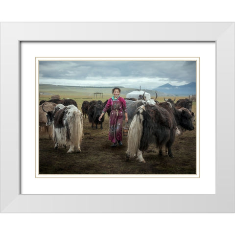 Happy Milking White Modern Wood Framed Art Print with Double Matting by Ma, Frank
