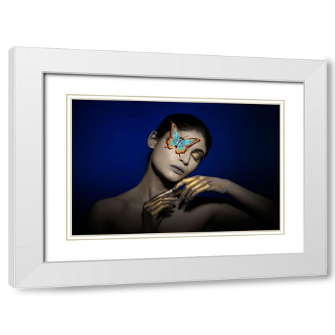 The Butterfly Girl White Modern Wood Framed Art Print with Double Matting by Bhattacharyya, Partha