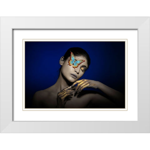 The Butterfly Girl White Modern Wood Framed Art Print with Double Matting by Bhattacharyya, Partha