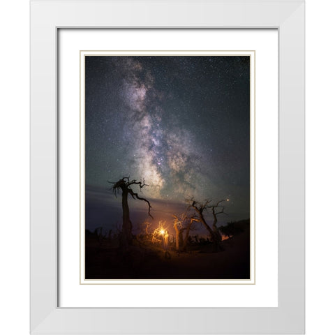 Under The Milkyway White Modern Wood Framed Art Print with Double Matting by Liao, Yuhan