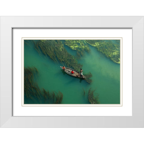 Cross The Algae RIVer White Modern Wood Framed Art Print with Double Matting by Amdad Hossain, Muhammad