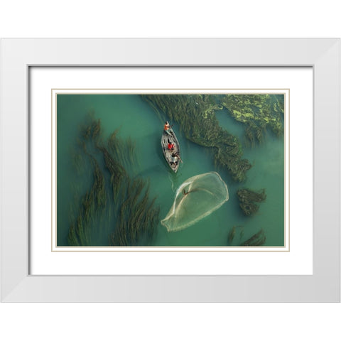 Traditional Fishing White Modern Wood Framed Art Print with Double Matting by Amdad Hossain, Muhammad