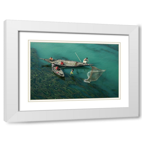 Fishing In The Algae RIVer White Modern Wood Framed Art Print with Double Matting by Amdad Hossain, Muhammad