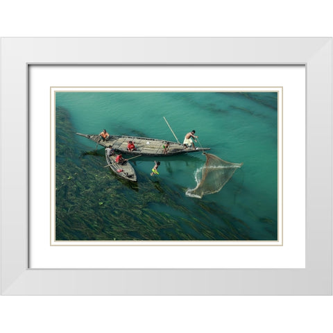Fishing In The Algae RIVer White Modern Wood Framed Art Print with Double Matting by Amdad Hossain, Muhammad
