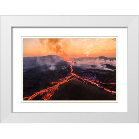 Fagradalsfjall Sunrise White Modern Wood Framed Art Print with Double Matting by Bian, James