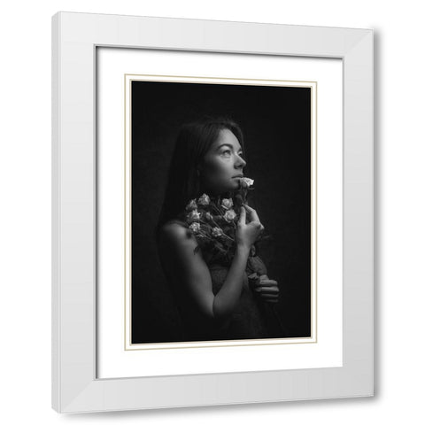 Roses White Modern Wood Framed Art Print with Double Matting by Franke, Ruth