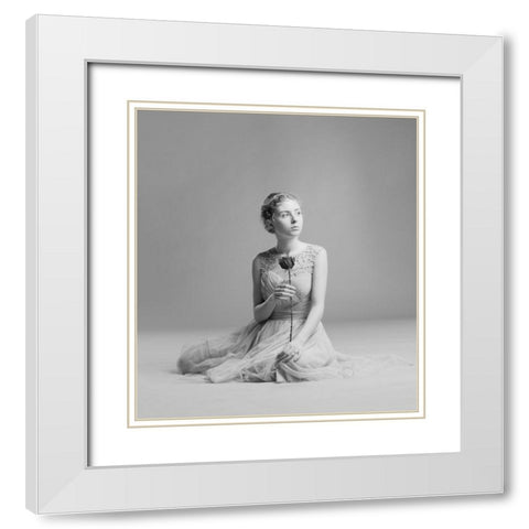 Rose White Modern Wood Framed Art Print with Double Matting by Valentyn, Kolesnyk