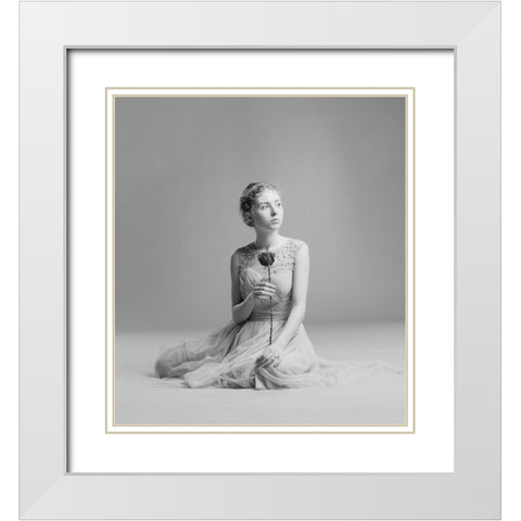 Rose White Modern Wood Framed Art Print with Double Matting by Valentyn, Kolesnyk