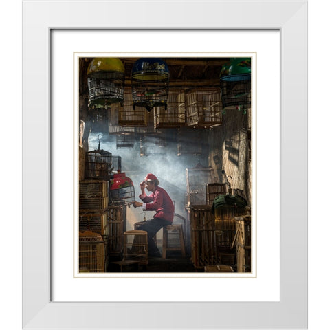 Bird Market White Modern Wood Framed Art Print with Double Matting by Fifi, Magdalena