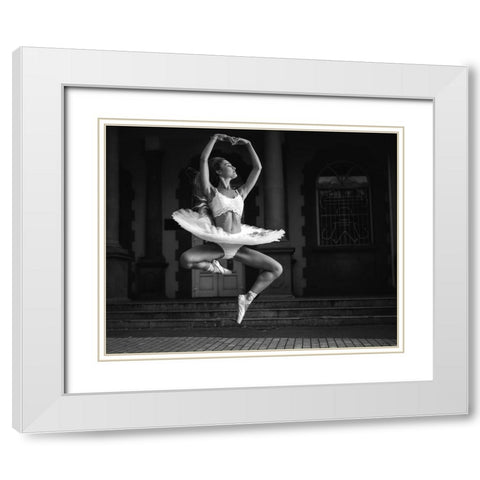 Ballerina Is Posing 6 Bw White Modern Wood Framed Art Print with Double Matting by Nanev, Vasil