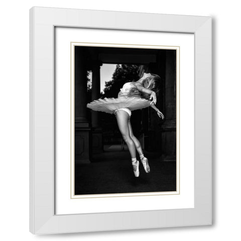 Ballerina Is Posing 8 Bw White Modern Wood Framed Art Print with Double Matting by Nanev, Vasil