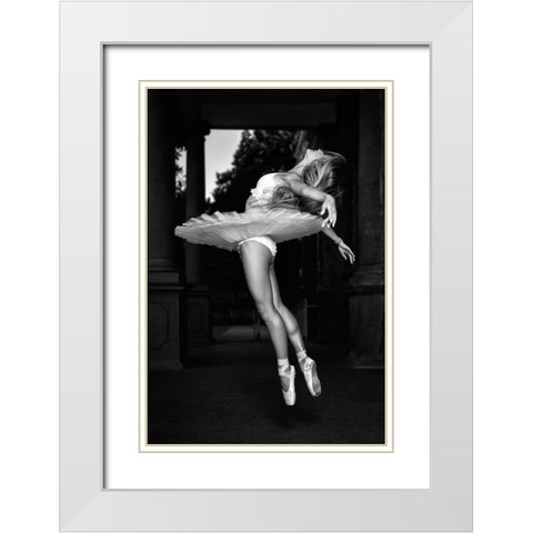 Ballerina Is Posing 8 Bw White Modern Wood Framed Art Print with Double Matting by Nanev, Vasil