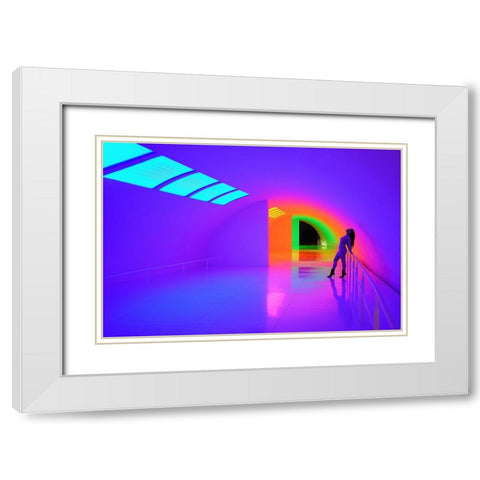 Charming Girl White Modern Wood Framed Art Print with Double Matting by Chang, Jiangping