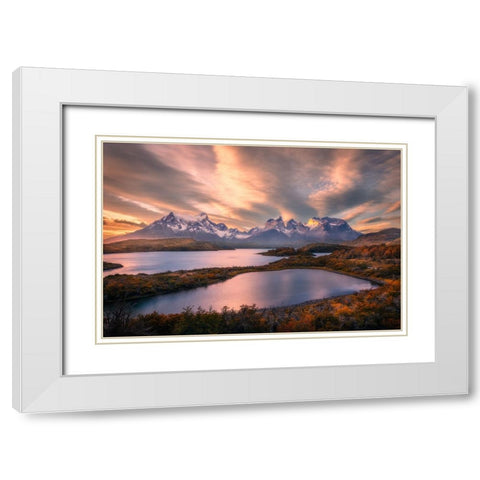 Autumn At Torres Del Paine White Modern Wood Framed Art Print with Double Matting by And Hongchao, Gu