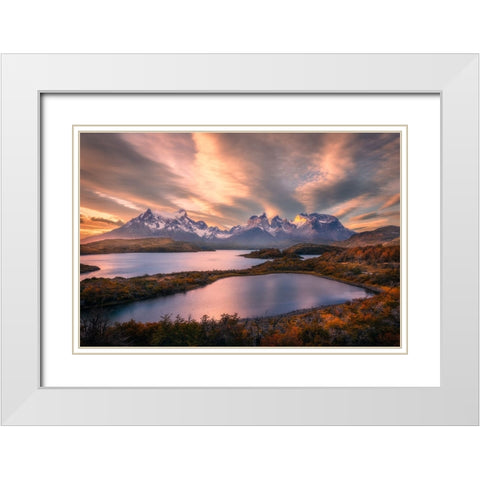 Autumn At Torres Del Paine White Modern Wood Framed Art Print with Double Matting by And Hongchao, Gu