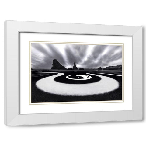 Yingyang Sand Picture White Modern Wood Framed Art Print with Double Matting by Donnahom