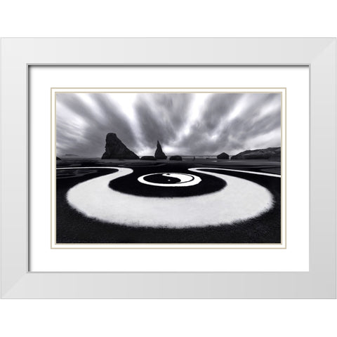 Yingyang Sand Picture White Modern Wood Framed Art Print with Double Matting by Donnahom