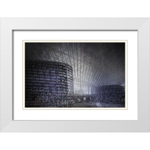 Chaos At Library White Modern Wood Framed Art Print with Double Matting by Kim, Youngil