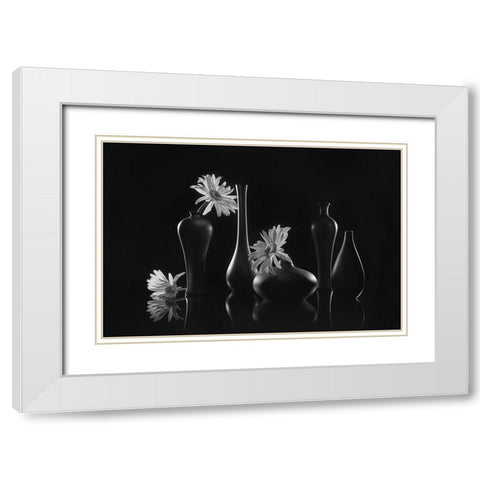 Daisy Melody White Modern Wood Framed Art Print with Double Matting by Jacobs, Lydia