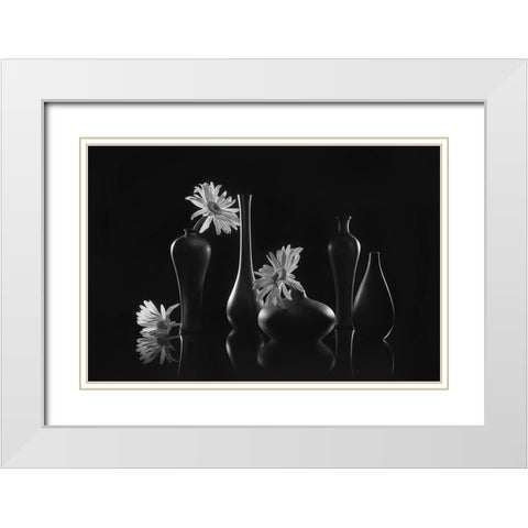 Daisy Melody White Modern Wood Framed Art Print with Double Matting by Jacobs, Lydia