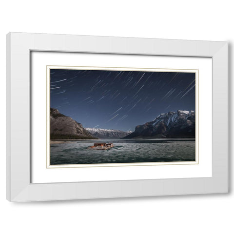 Lake Minnewanka White Modern Wood Framed Art Print with Double Matting by Schaarschmidt, Christoph