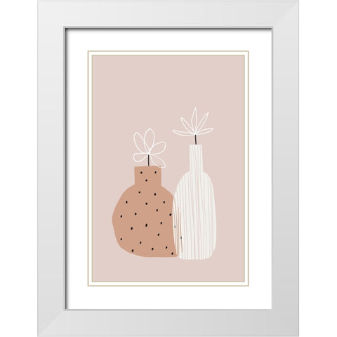 Tiny Flowers White Modern Wood Framed Art Print with Double Matting by uplusmestudio
