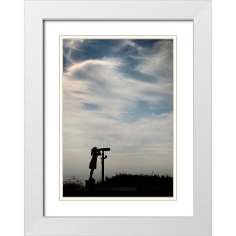 Girl And Binoculars White Modern Wood Framed Art Print with Double Matting by Gronkjar, Lotte