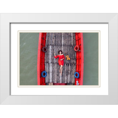 Red White Modern Wood Framed Art Print with Double Matting by Khan Ronnie, Azim