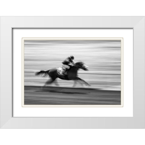 Horse Racing 5 White Modern Wood Framed Art Print with Double Matting by Zhou, Steven