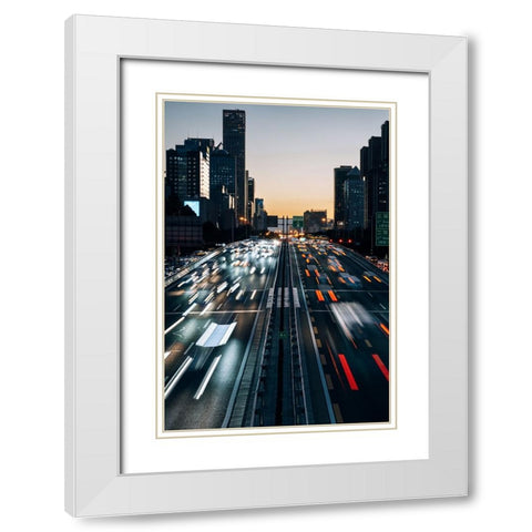 City At Dusk White Modern Wood Framed Art Print with Double Matting by Jiaxingsong