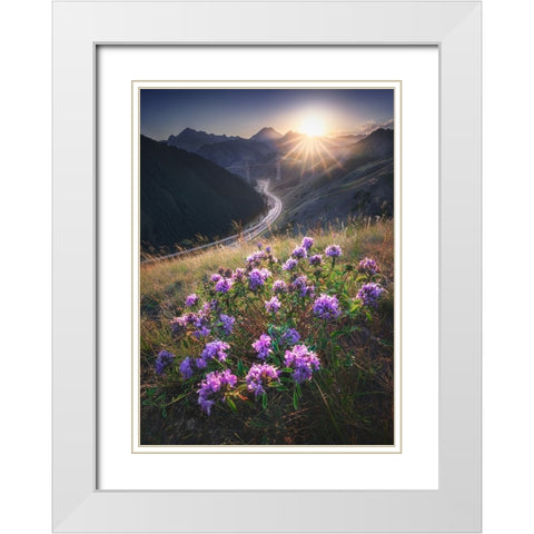 Guozigou Bridge In Full Bloom White Modern Wood Framed Art Print with Double Matting by Cui, Yuan