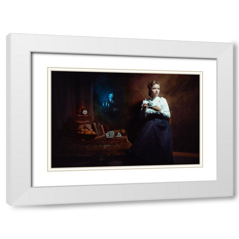 The Haunted Man Is Visiting Her. White Modern Wood Framed Art Print with Double Matting by Mighorst, Ineke