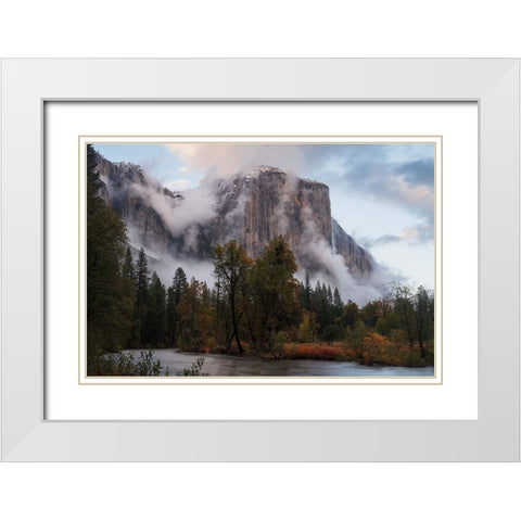 Fall Color In Mist White Modern Wood Framed Art Print with Double Matting by Shi, Mei