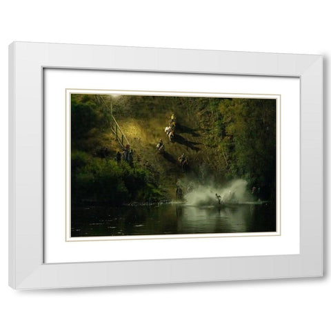 Crossing RIVer At Night White Modern Wood Framed Art Print with Double Matting by Huang, Johnson