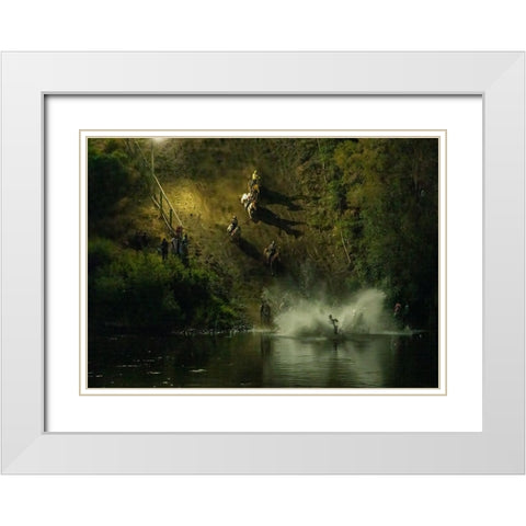 Crossing RIVer At Night White Modern Wood Framed Art Print with Double Matting by Huang, Johnson