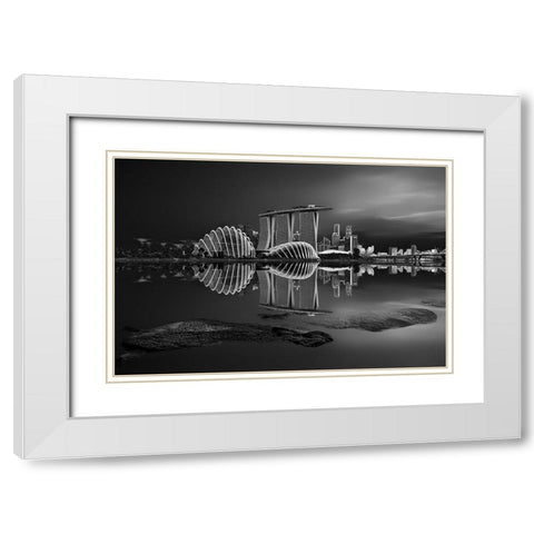 Silent Bay White Modern Wood Framed Art Print with Double Matting by P Roy, Partha