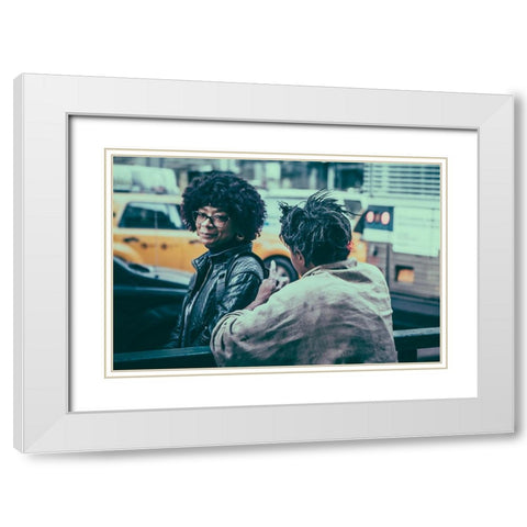 Listening White Modern Wood Framed Art Print with Double Matting by Runningdog5000