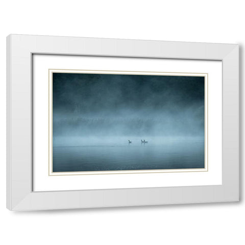 Dark And Foggy Lake White Modern Wood Framed Art Print with Double Matting by Lindsten, Christian