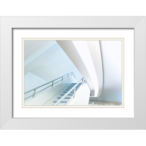 Soft Blue Ascent White Modern Wood Framed Art Print with Double Matting by Van Son, Greetje