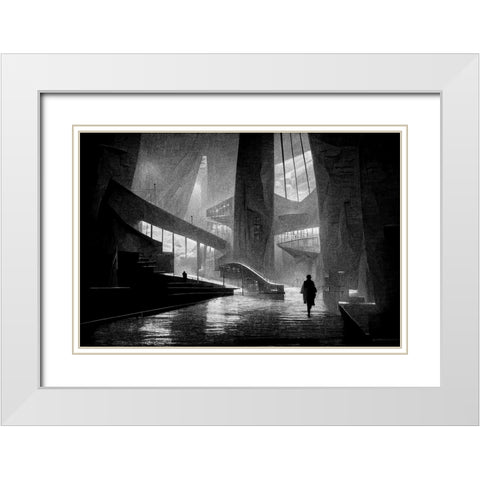 Walking White Modern Wood Framed Art Print with Double Matting by Stalmans, Luc