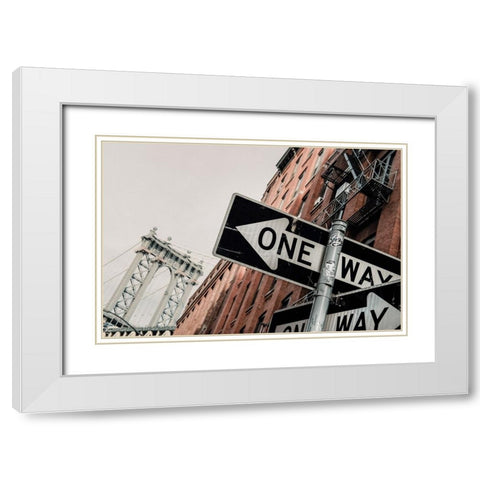 Manhattan Bridge One Way White Modern Wood Framed Art Print with Double Matting by Martin, Rikard